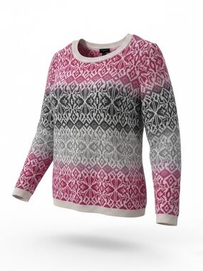 Talbots Pink & Gray Fair Isle Crewneck Sweater